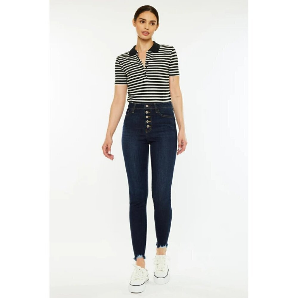 Kan Can Women's High Rise Button Fly Distressed Super Skinny Jeans 7273rh 0/23